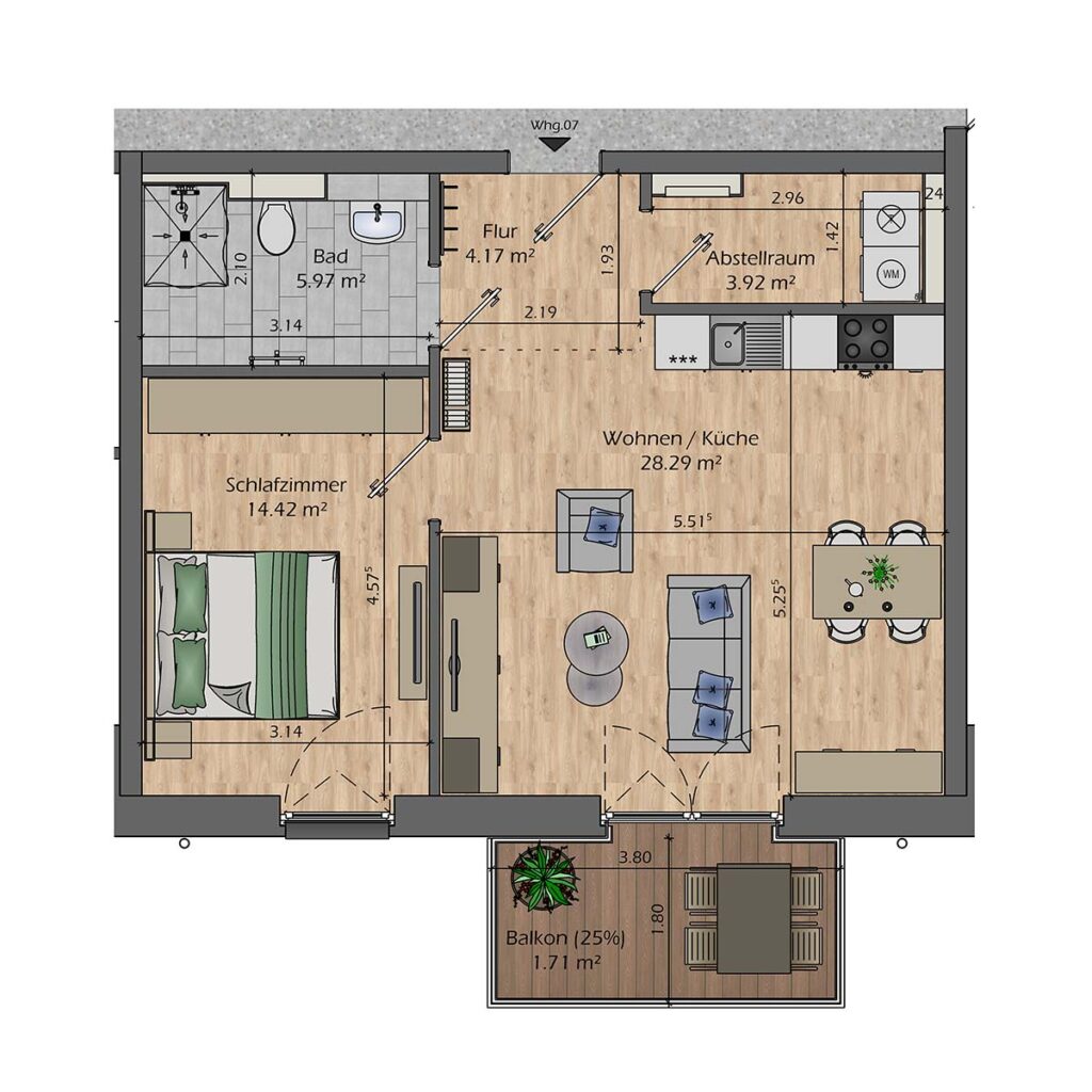 Wollinstraße 2-Zimmer OG